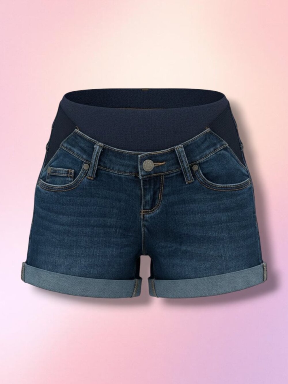 Indigo Blue Side Elastic Panel Denim Cuffed Maternity Shorts Size M